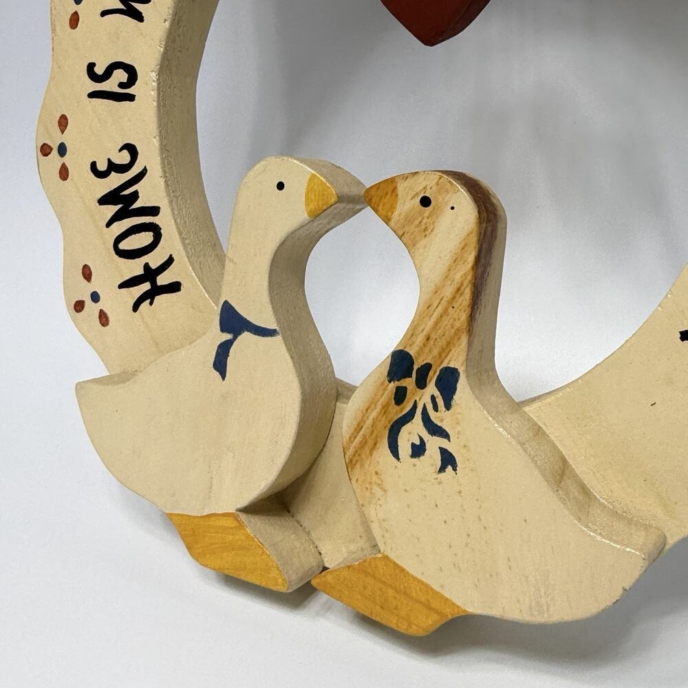 Vintage 11" Country Heart Goose Wreath Sign Home Where You Hang Your Heart 90s - Picture 3 of 8